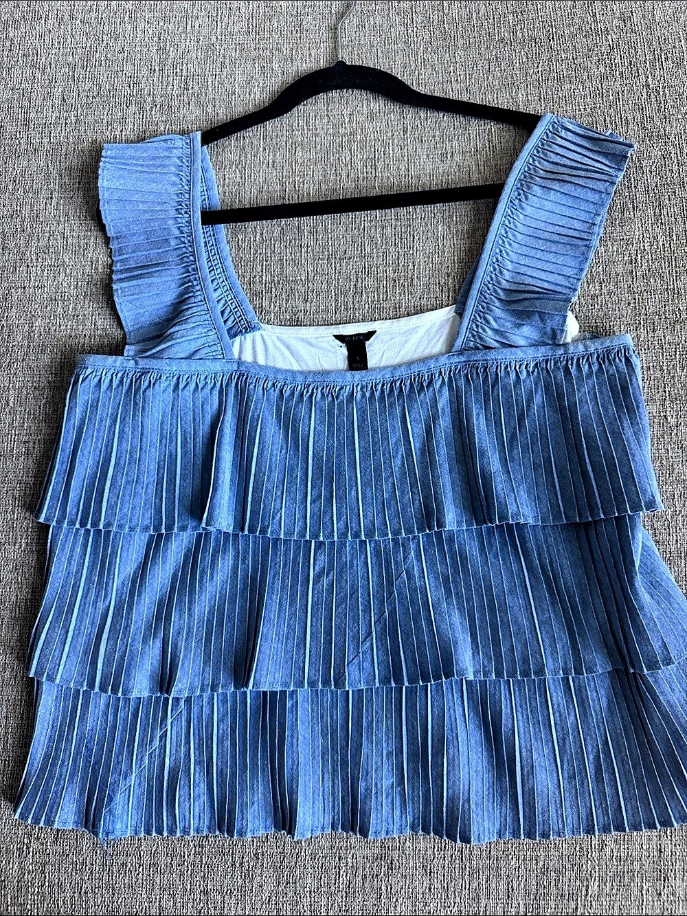 J.Crew Pleated Tiered Ruffle Tank Top Blue Large